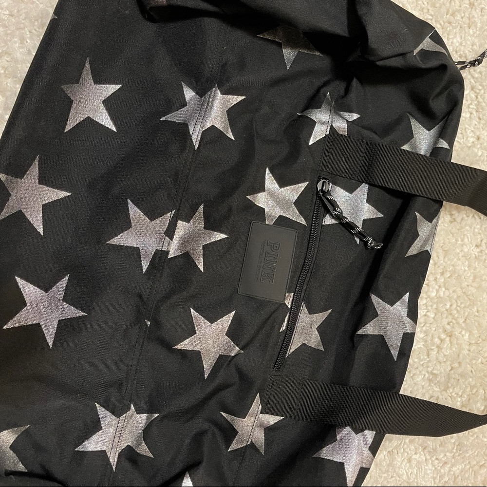 Victoria's Secret Pink Overnight Duffle Bag Black with Silver Stars Never Used